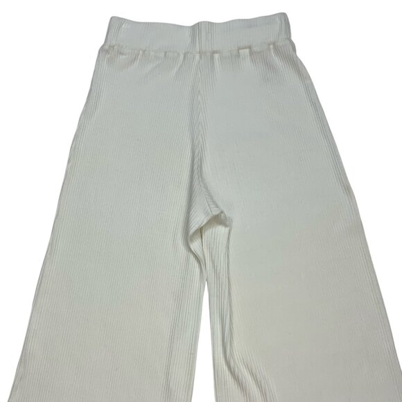 L'AGENCE Crawford Wide Leg Pants S Ivory Ribbed Knit High Rise Pull On Coastal - Picture 7 of 12